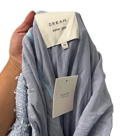 Dream Sister Jane Womens Periwinkle Tweed Ruffle Hem Midi Dress Size XS NEW - Picture 7 of 8